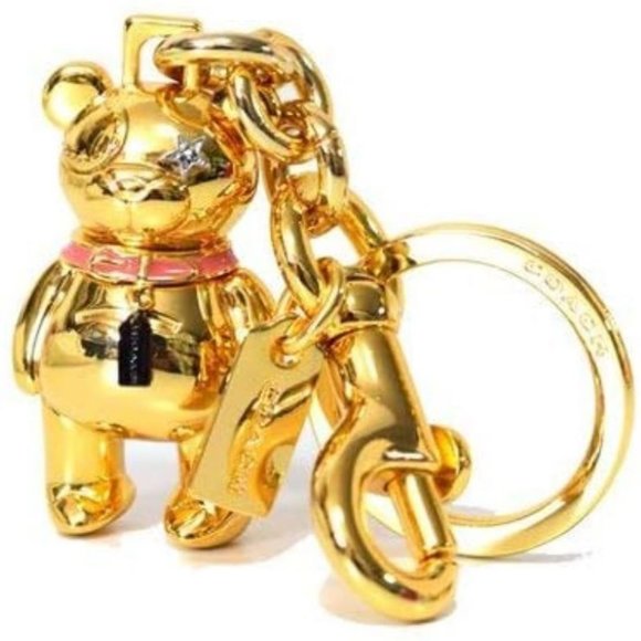 Coach Accessories - NWT Coach Key chain  Bag Purse Charm Fob Bear Gold 3D Heavy Pink Rhinestone Star